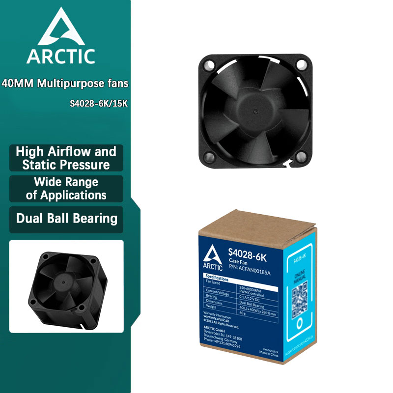 Case Fan Controller - ARCTICS S4028 パソコンケースファン、デュアルボールベアリング、4cm、スマートPWM温度制御ファン、デスクトップミニタワー、1U/2Uサーバー用。